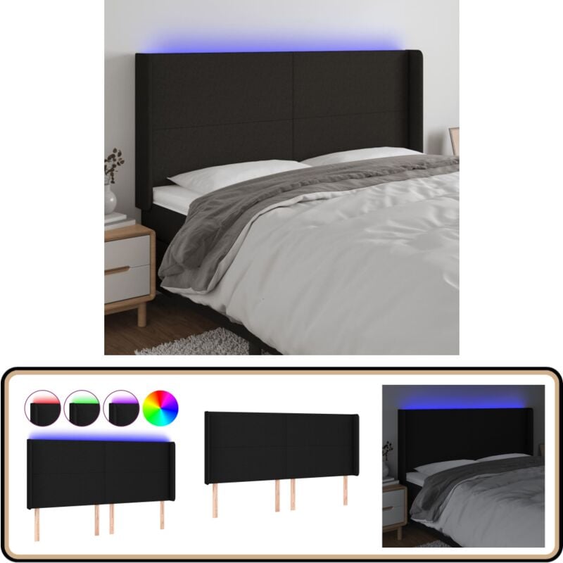 Led Kopfteil Schwarz 183x16x118/128 cm Stoff - led Kopfteil - Bett Kopfteil - Kopfteil Schwarz - Schlafzimmereinrichtung - Beleuchtung Fürs Bett