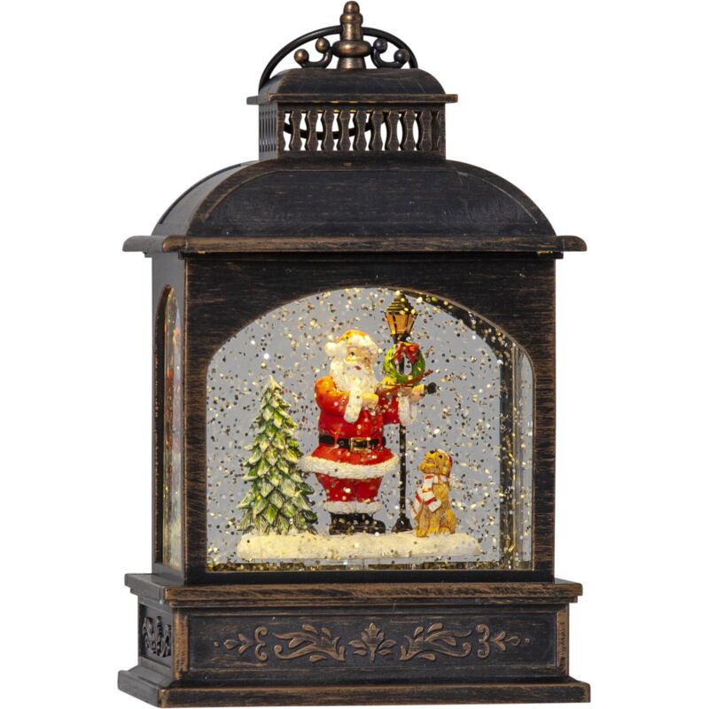 Best Season - Star Trading LED-Schneelaterne ,Vinter', wassergefüllt mit Glitzer, Batterien + Timer, bronzefarben, h 21cm, b 13cm