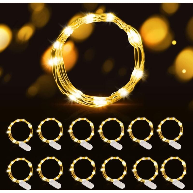 Bluedeer - led Lichterkette Batterie, 12 Stück 2m 20LEDs Kupferdraht Lichterkette, Mini Lichterkette, led Micro Lichterkette, für Garten Party