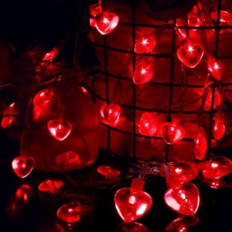 LED-Lichterkette in Herzform, 3 Meter, rote Herzen, mit 20 Glühbirnen, Lichterkette, für Innen und Außen, Dekoration für Valentinstag, Geburtstag,