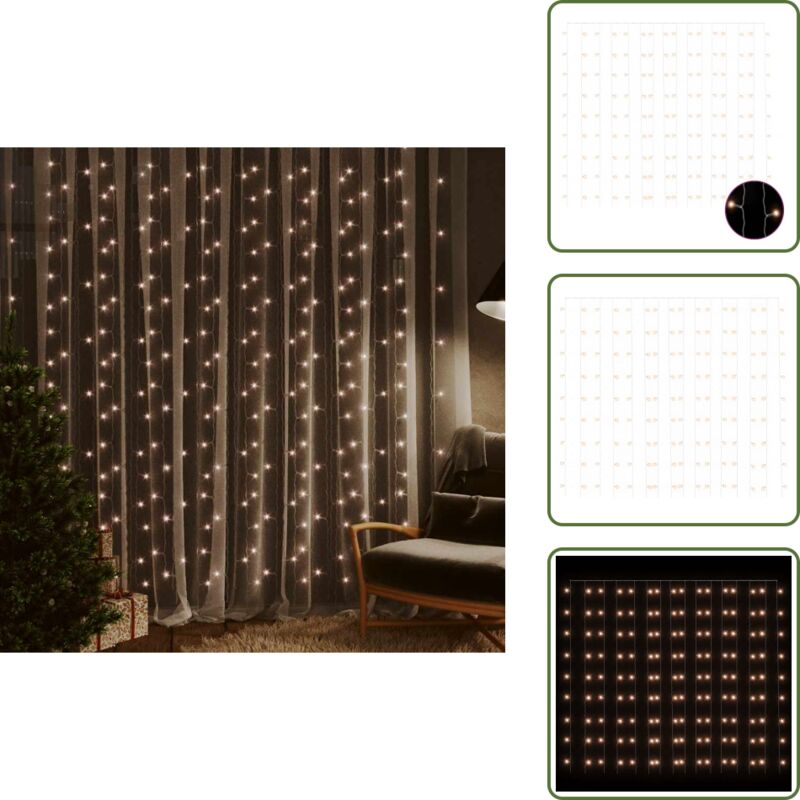 LED-Lichtervorhang 3x3 m 300 LED Warmweiß 8 Funktionen - LED-Vorhang - Lichterketten - Weihnachtsdeko - Indoor Beleuchtung - Outdoor Beleuchtung