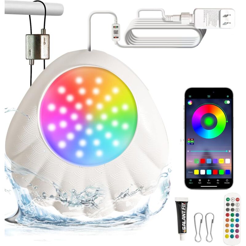 LED-Poolleuchte, 10 W RGB Smart Unterwasserlicht mit App-Steuerung, dimmbar 800 lm, IP68 wasserdicht, 12 V Unterwasserleuchte für oberirdische Pools,
