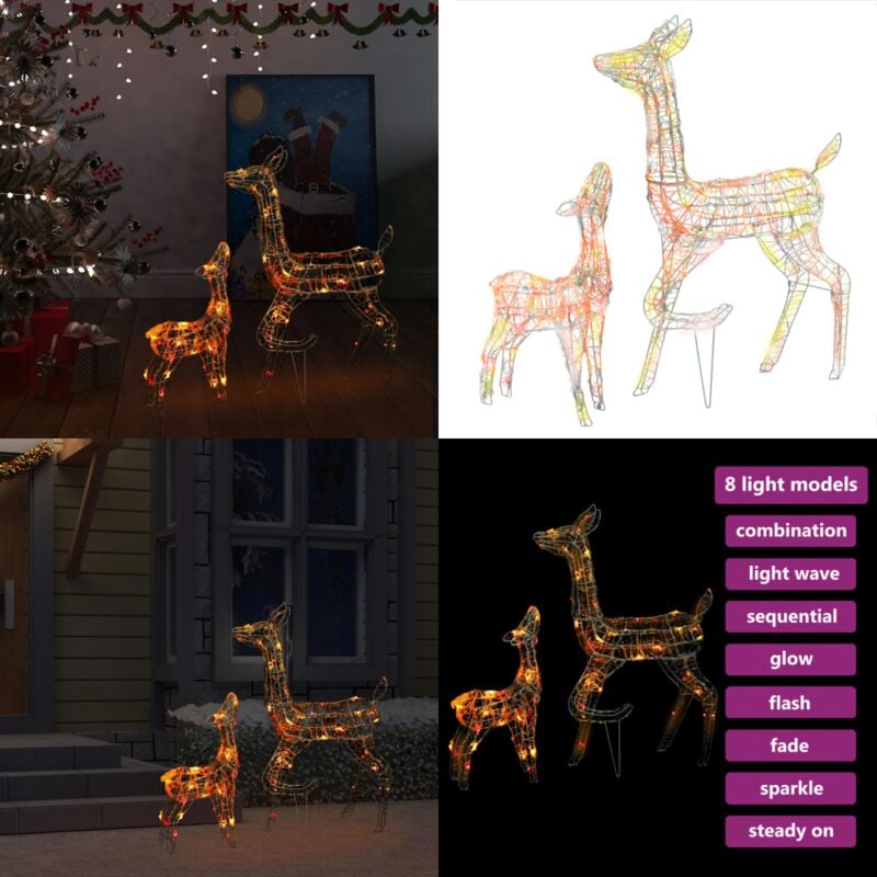 LED-Rentier-Familie Weihnachtsdeko Acryl 160 led Bunt - Weihnachtsdeko - LED-Dekoration - Rentierfigur - Outdoor-Dekoration - Indoor-Dekoration