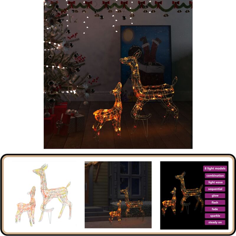 LED-Rentier-Familie Weihnachtsdeko Acryl 160 led Bunt - Weihnachtsdeko - LED-Dekoration - Rentierfigur - Outdoor-Dekoration - Indoor-Dekoration