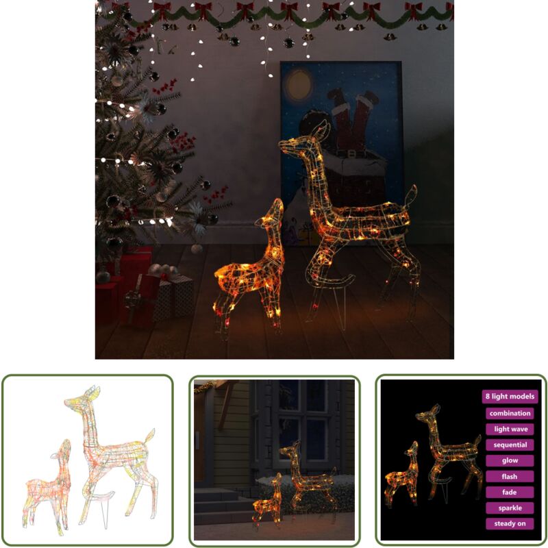 The Living Store LED-Rentier-Familie Weihnachtsdeko Acryl 160 LED Bunt - Weihnachtsdeko - LED-Dekoration - Rentierfigur - Outdoor-Dekoration