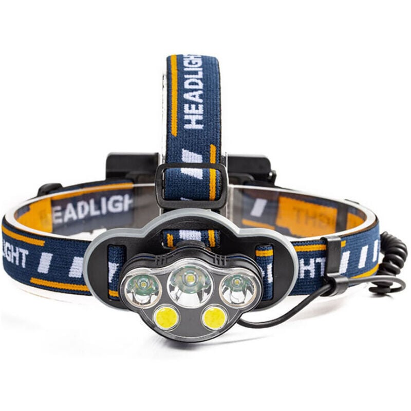 LED-Scheinwerfer, 8 Perlen-Scheinwerfer + Zwei 18650-Batterien + USB-Kabel, wiederaufladbare Taschenlampen-Scheinwerfer, wasserdicht, Angeln,