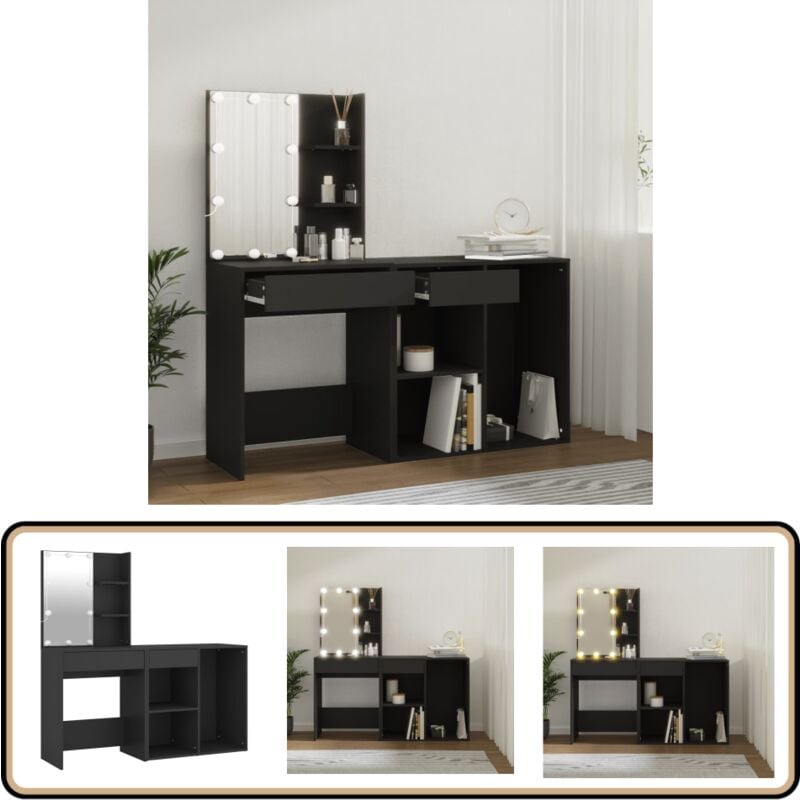 Vidaxl - LED-Schminktisch mit Schrank Schwarz Holzwerkstoff - LED-Schminktisch - Schminktisch Mit Schubladen - Kosmetiktisch - Makeup Tisch