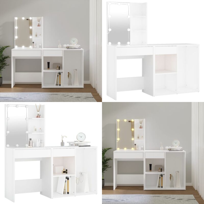 Vidaxl - LED-Schminktisch mit Schrank Weiß Holzwerkstoff - LED-Schminktisch - Schminktisch Mit Beleuchtung - Kosmetikschreibtisch - Makeup Tisch