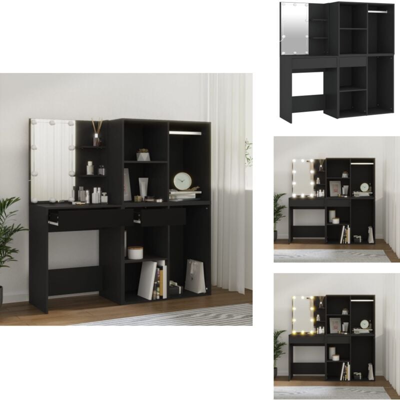 Vidaxl - LED-Schminktisch mit Schränken Schwarz Holzwerkstoff - Schminktisch - LED-Schminktisch - Schminktisch Mit Schubladen - Kosmetiktisch