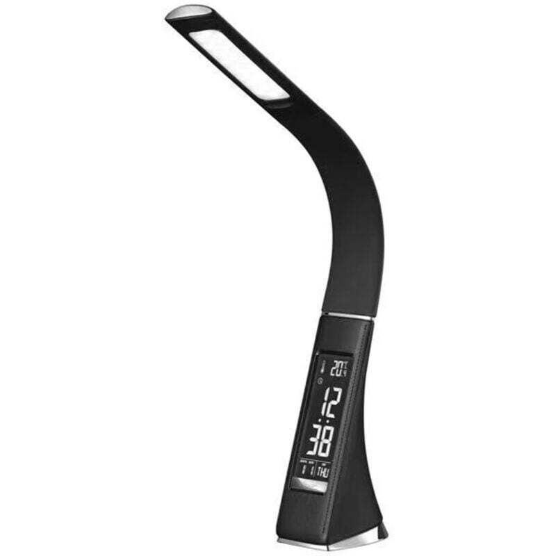 LED-Schreibtischlampe, Touch-Nachttischlampe mit 3 Helligkeitsstufen, dimmbarem Display, Wecker, Kalender und Temperaturanzeige, Schwarz