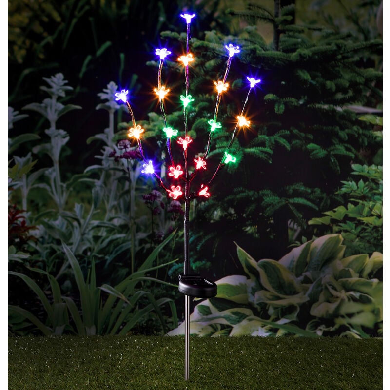 Led Solar Kirschblüten Stecker - 80 cm - Deko Garten Beleuchtung mit 20 bunten led - Deko Blüten Leucht Stab Balkon Terrasse