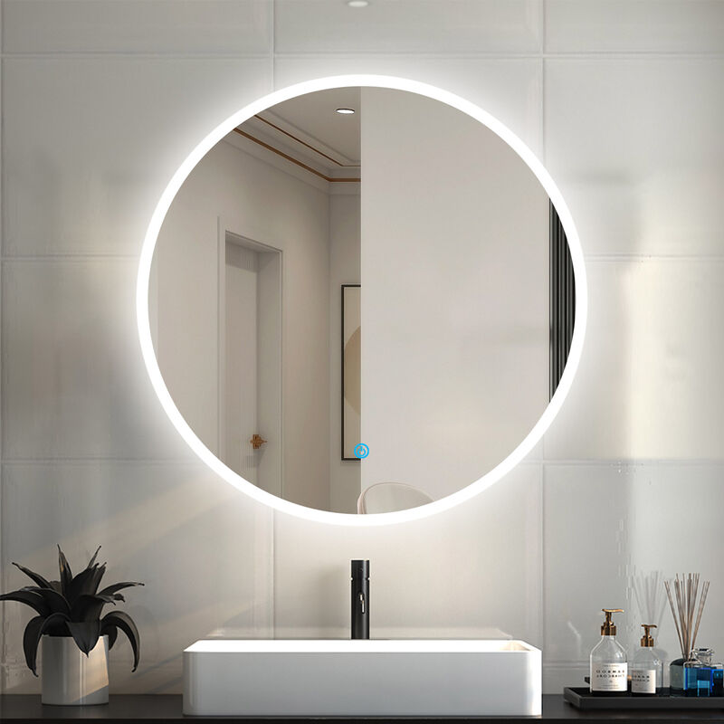 Duschparadies-de - led Spiegel Badspiegel mit Beleuchtung Badezimmer Rund Spiegel Kaltweiß 6000k Wandspiegel mit Touchschalter 90x90cm Beschlagfrei