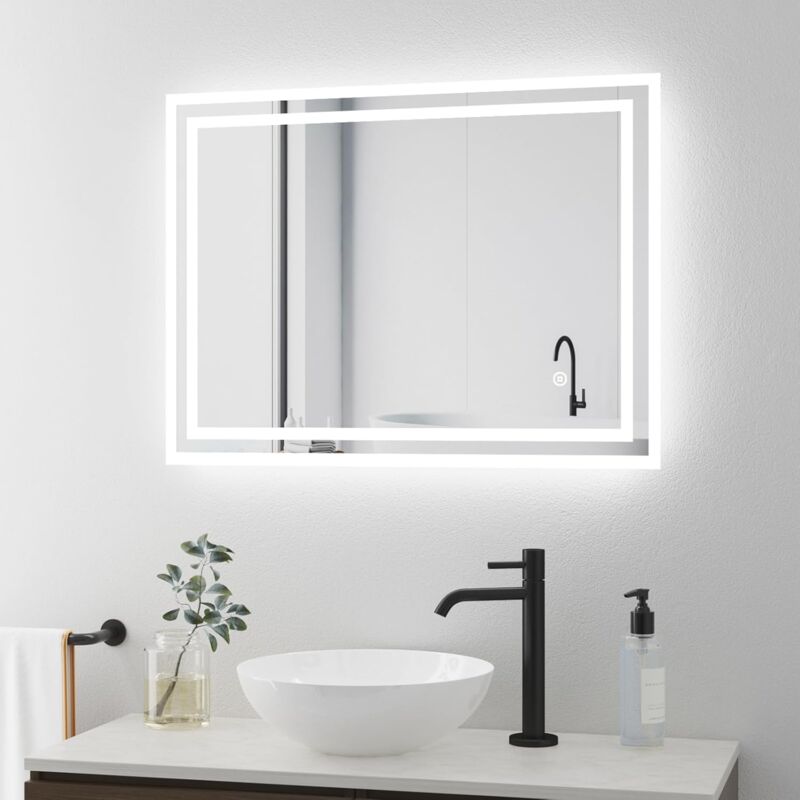 Boromal - led Spiegel Wandspiegel 60x80cm Badspiegel mit Beleuchtung Rechteck Badezimmer Spiegel mit Touchschalter und 3 Dimmbar Lichtfarbe,3000-6500K