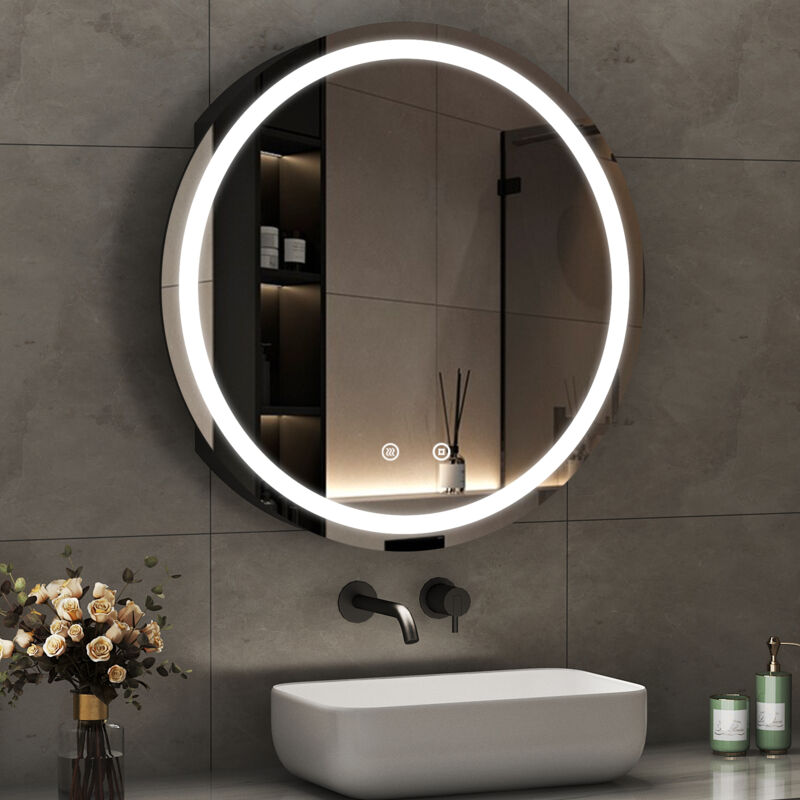 LED Spiegelschrank Bad mit Beleuchtung 80 x 80 cm, Medizinschrank Rund Spiegelschrank Schwarz mit Touch-Schalter, 3 Einstellbare Lichtfarben,