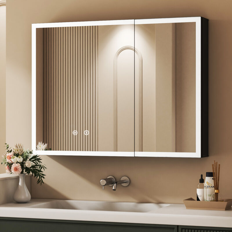 Boromal - led Spiegelschrank Bad mit Beleuchtung Badezimmer Spiegelschrank mit Beleuchtung Metall Badezimmerschrank mit Dimmbar, Beschlagfrei,