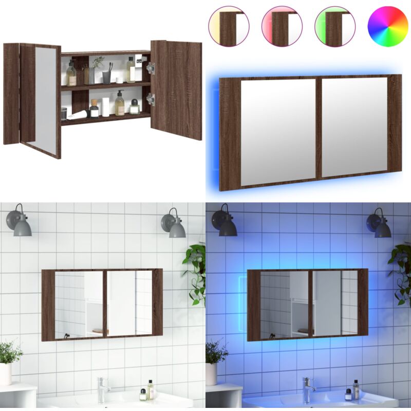 LED-Spiegelschrank Braun Eichen-Optik 90x12x45 cm Acryl - LED-Spiegelschrank - Badezimmerspiegel - Holzwerkstoffschrank - Spiegelschrank Mit