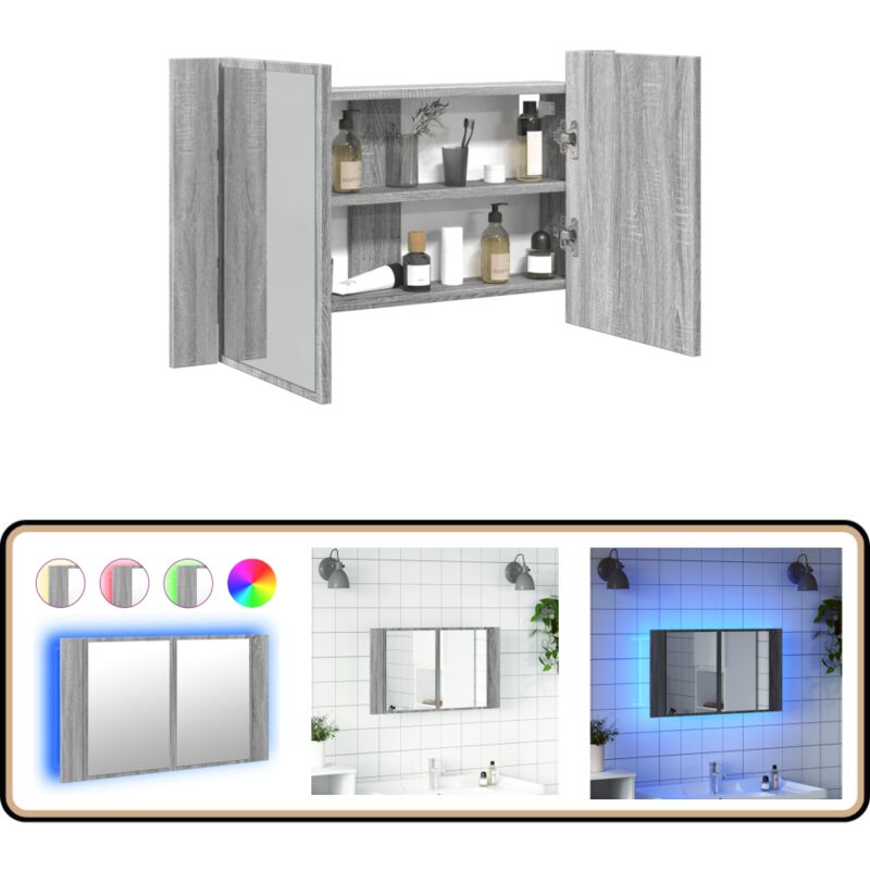 Vidaxl - LED-Spiegelschrank Grau Sonoma 80x12x45 cm Acryl - LED-Spiegelschrank - Badezimmerspiegel - Holzwerkstoffschrank - Grau Sonoma - rgb