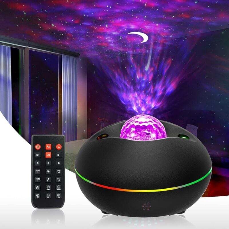 LED-Sternenhimmelprojektor, Galaxien-Sternenhimmellampe, Nachtlicht mit Fernbedienung, rotierender Wasserwellenprojektor, geeignet für Babyzimmer,