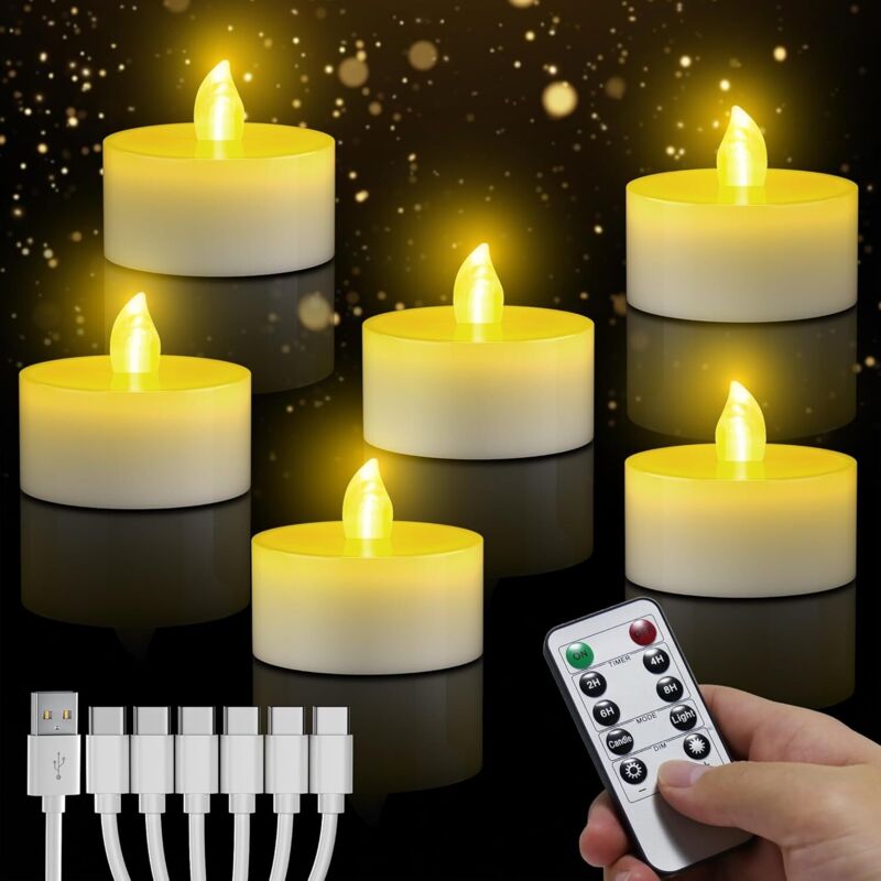 LED Teelichter Wiederaufladbar, Warm weiß Flammenlose LED Kerzen mit Fernbedienung, Timer-Funktion, USB-Aufladbar Elektrische Kerzen für Hochzeiten