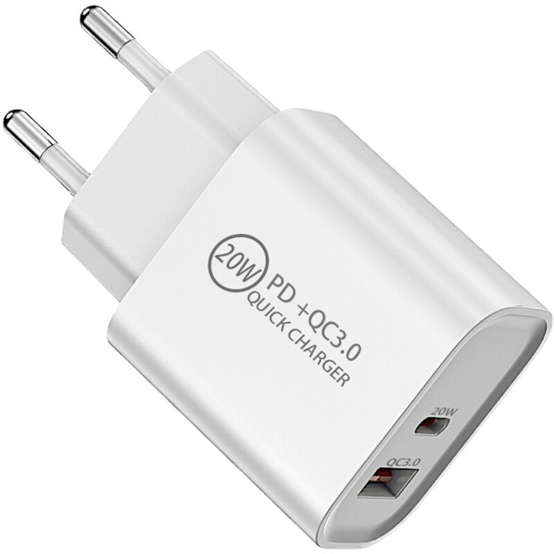 SOTECH USB Ladegerät USB A+C Ports (5VDC-3A, 9VDC-2A, 12VDC-1.5A) weiß 20 W mit Schnellladefunktion Quick Charge (QC) 3.0 für Smartphones, Tablets