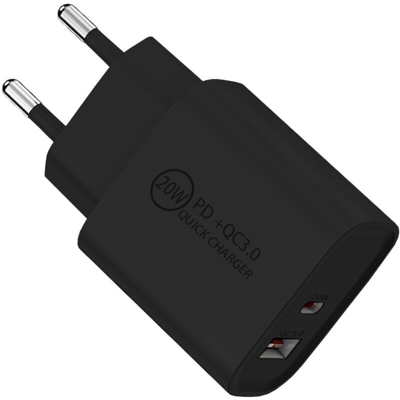 Sotech usb Ladegerät usb a+c Ports (5VDC-3A, 9VDC-2A, 12VDC-1.5A) schwarz 20 w mit Schnellladefunktion Quick Charge (qc) 3.0 für Smartphones, Tablets