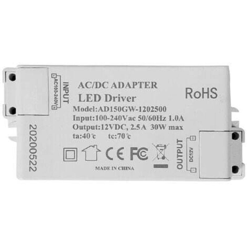 LED-Transformator, LED-Netzteil – 30 W, 12 V DC, 2,5 A, Konstantspannung für LED-Streifen und G4-, MR11-, MR16-LED-Lampen