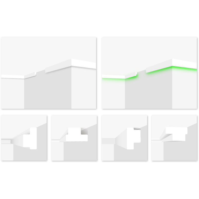 Marbet Design - led Wand- & Deckenleiste 4 Montagearten xps 20x32mm E-44, Marbet Stuckleisten: 20 Meter / 10 Leisten