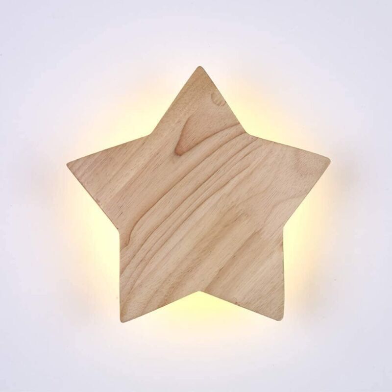 LED-Wandleuchte in Sternform aus Holz, modernes, kreatives Cartoon-Design, Nachtlicht, Nachttischlampe für Babyzimmer, Kinderzimmer, Wohnzimmer,