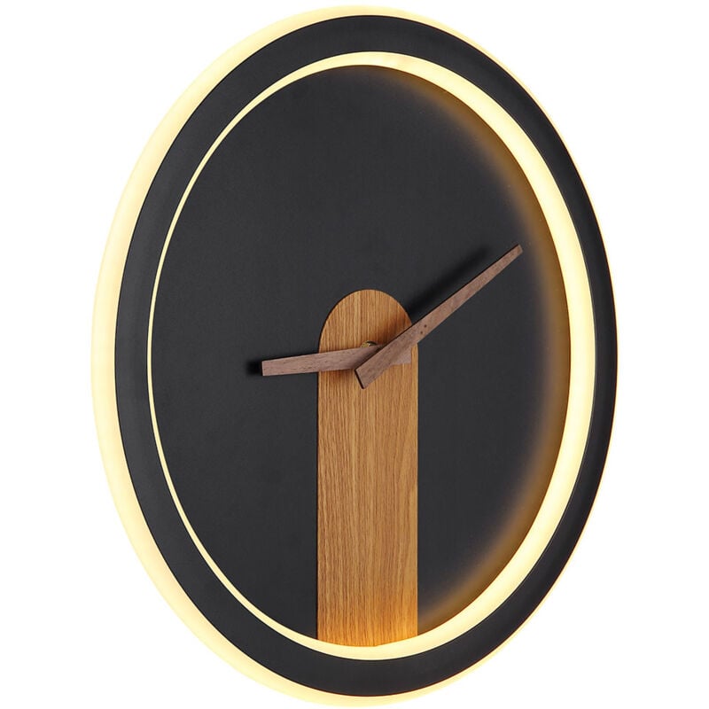 Led Wanduhr Holzoptik Wandleuchte mit Uhr Wanduhr Analog mit Beleuchtung, Backlight, 20W 825Lm warmweiß, DxH 31 x 5,5 cm