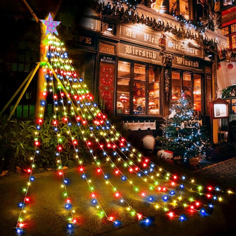 LED-Weihnachtsbaum-Lichterkette mit Stern, 9 x 2 m USB-Weihnachtsbaum-Dekorationslichter, 8 Beleuchtungsmodi, Lichterkette mit Fernbedienung für den