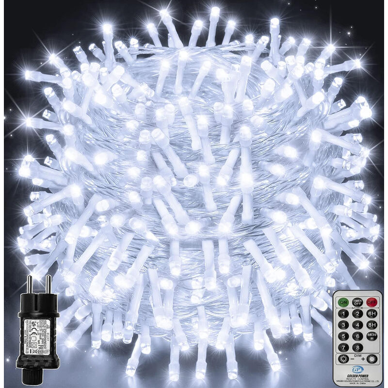 LED-Weihnachtslichterkette, 100 m, 1000 LEDs, IP44, wasserdicht, mit Fernbedienung, 8 Modi, Party-Dekoration für Weihnachten, Hochzeit, kühles Weiß