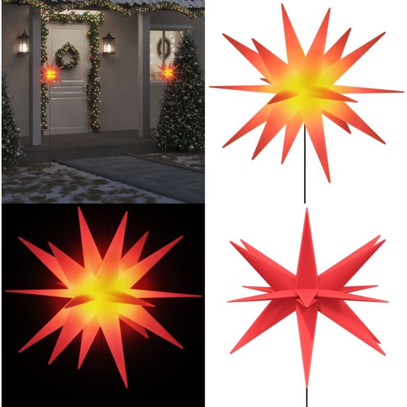 LED-Weihnachtsstern mit Erdspieß Faltbar Rot 57 cm - LED-Dekoration - Weihnachtsstern - Outdoor Beleuchtung - Indoor Beleuchtung - Winterdeko - Home