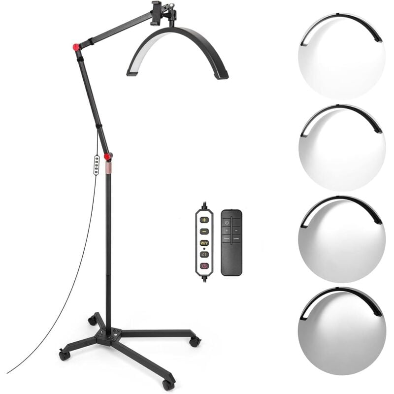 Led Wimpern Lampe Halbmond Lampe mit Rollen, Einstellbare Höhe & Helligkeit, Mobil Kosmetiklampe Nagellampe mit Handyhalter für Tattoos,