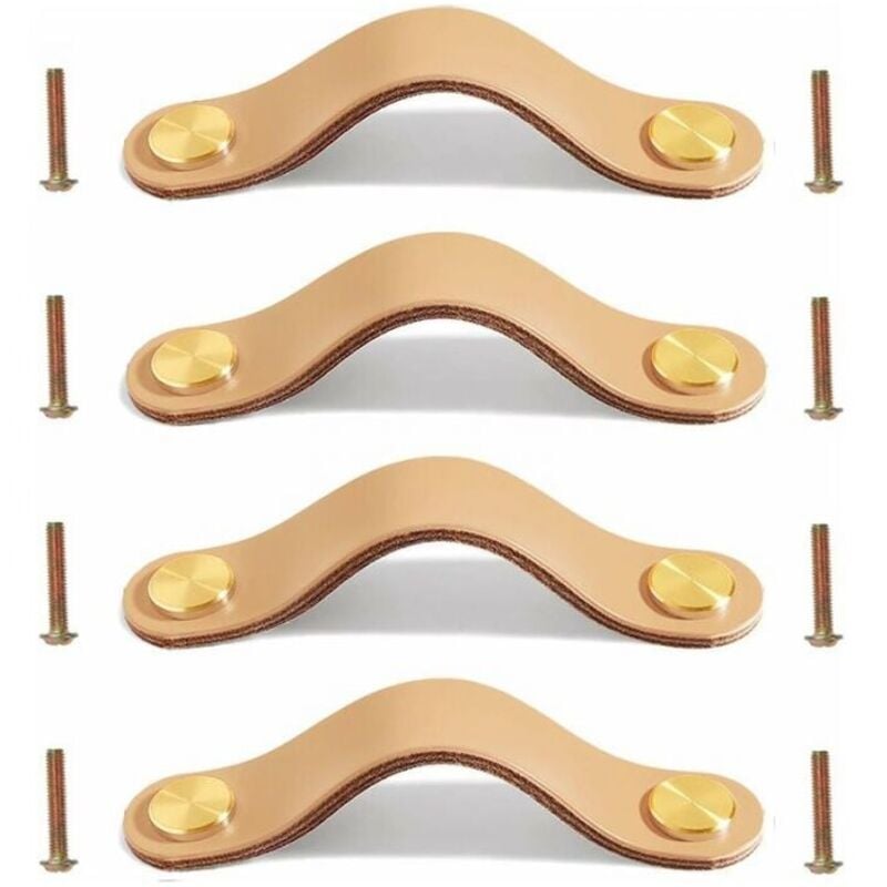 Leder-Schrankgriffe, 4 Stück, Leder-Schubladengriffe, Leder-Türknöpfe, Leder-Möbelknauf, zarter Ledergriff mit Schrauben für Küchenschränke, 20,2 cm,