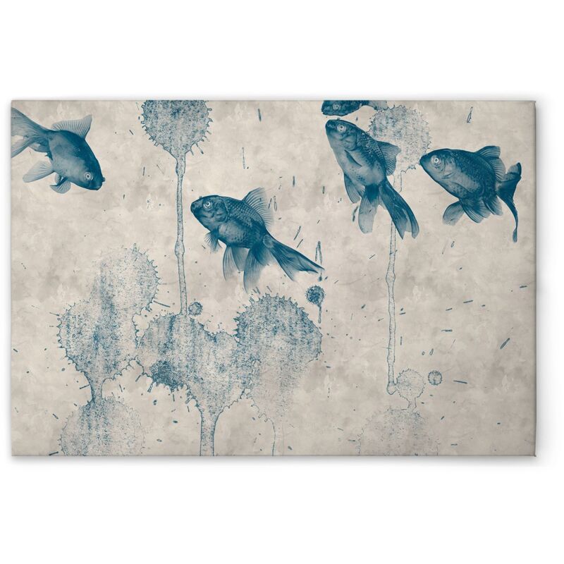 Leinwandbild Fische Gemälde M1-No.50925 - Kunstdruck auf Leinwand in Creme Blau - Wandbild 120 x 80 cm