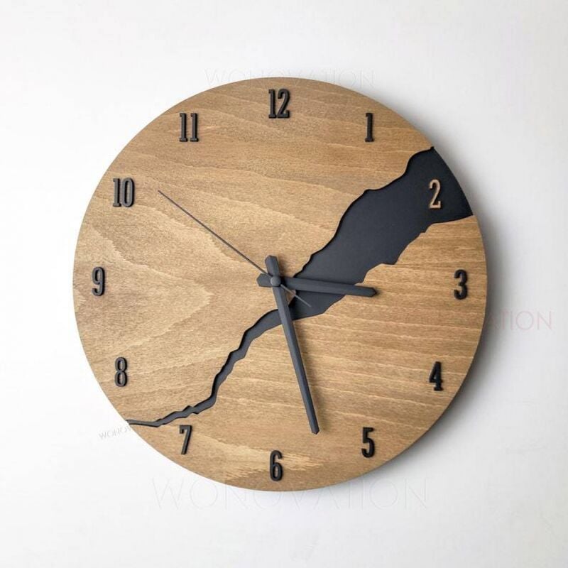 Leise, nicht tickende Wanduhr, kreative Wanduhr aus Holz, japanische nordische minimalistische Uhr für Zuhause, Wohnzimmer, Büro, B