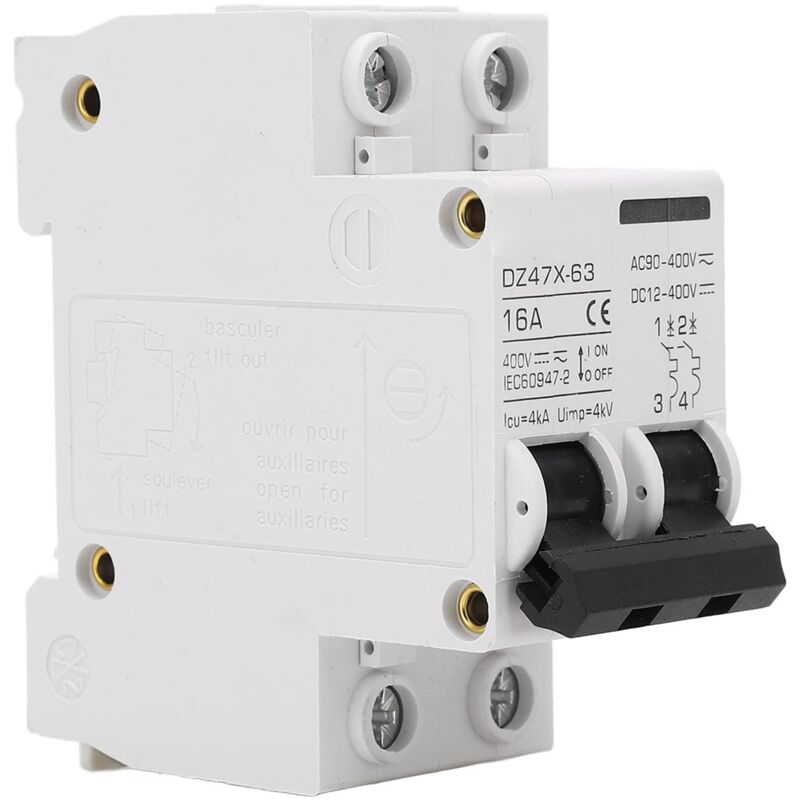 Leitungsschutzschalter 16 A 400 V DC/AC, 2-polig, 4000 A Abschaltvermögen, kleiner Leitungsschutzschalter geeignet für Photovoltaik-Anlagen,