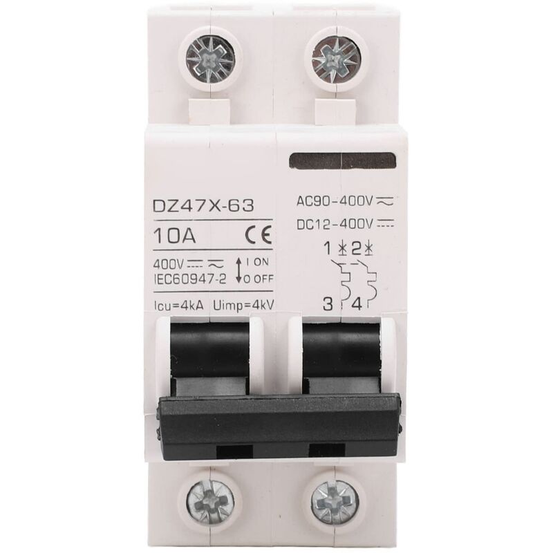Leitungsschutzschalter, DZ47X-63 10A 400V AC/DC 2P, Kleiner Leitungsschutzschalter, DIN-Schienenmontage, geeignet für Solaranlagen