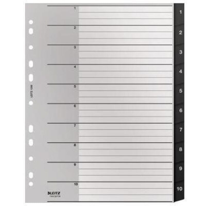 Leitz - Zahlenregister Recycle din A4 Überbreite 1-10 Kunststoff 90 % recycelt schwarz