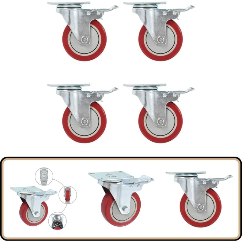 Vidaxl - Lenkrollen mit Bremsen 4 Stk. 100 mm - Rollensatz - Lenkrollen - Möbelrollen - Doppelbremse - Industrierollen