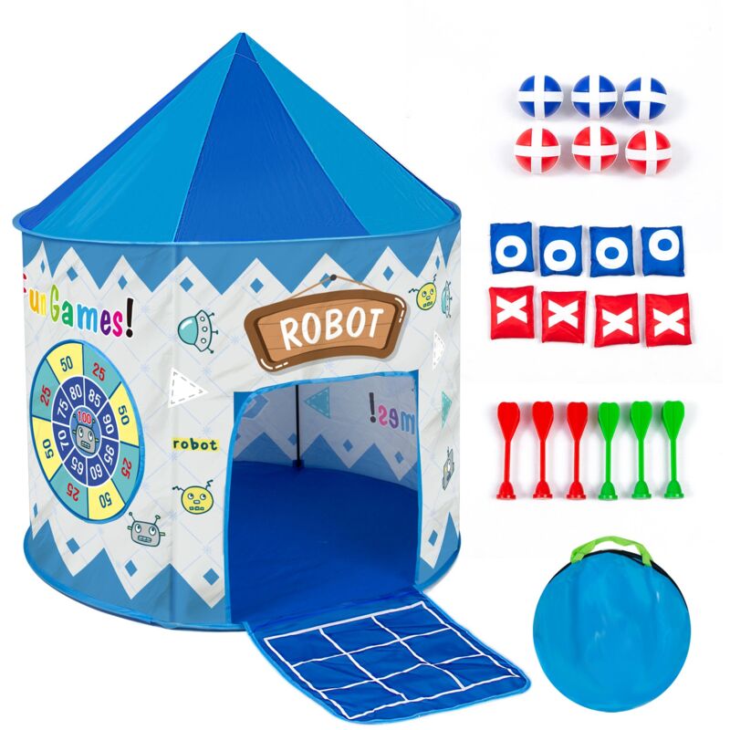 Kinder Spielzelt mit Dart & Zielscheibe, 4 in 1 Kinderzelt Indoor Outdoor Spielzelte Spielhaus Spiele Spielzeug Geschenk für Kinder Baby Mädchen