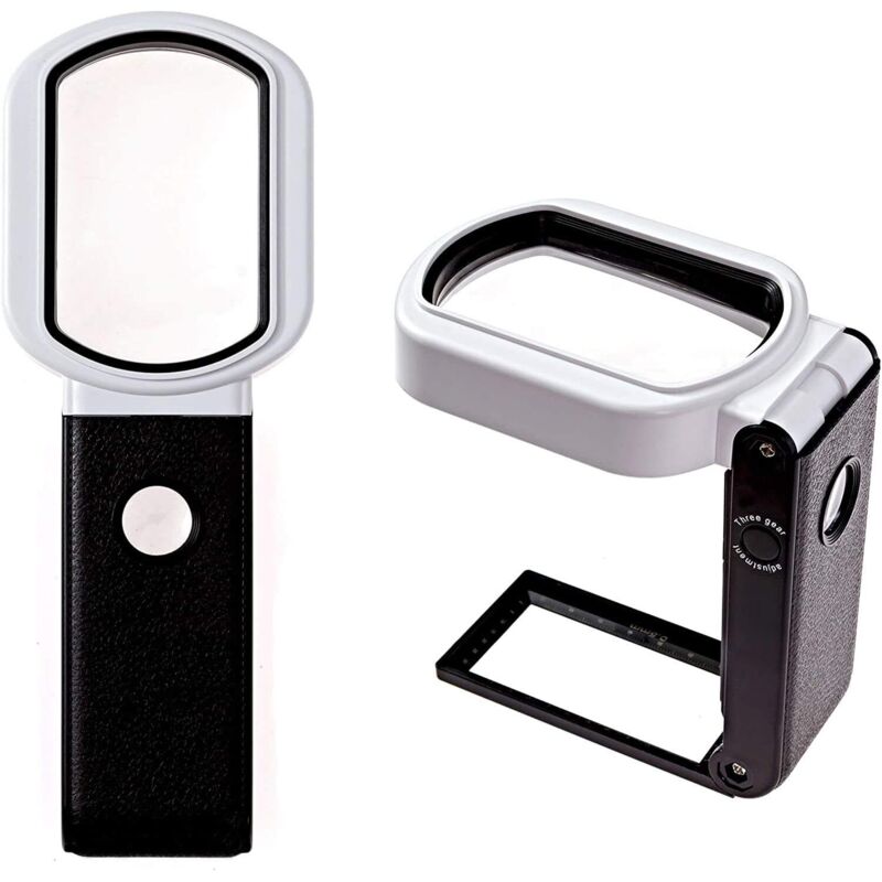 Leselupe mit Licht 25x 8X, 9 LED wiederaufladbar, Stand-Leselampe & Handuhr, Lupe für Senioren, Kinder, Hobbys, Schmuck, Bücher, mit Stoff- und