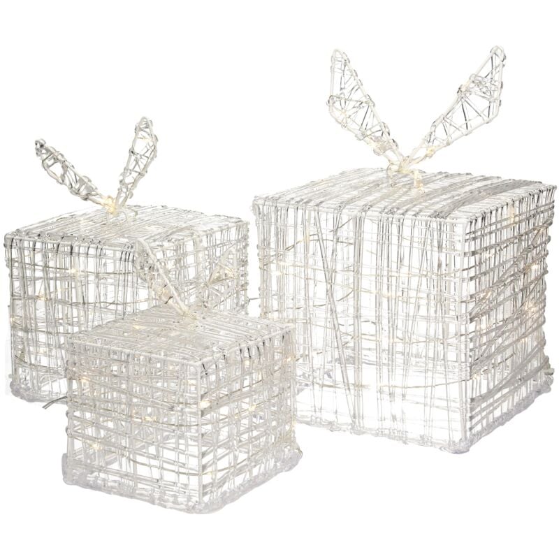 ECD Germany 3er Set LED Geschenkboxen, 90 LEDs Warmweiß, Metall, Strombetrieben, IP44 Wasserdicht, Innen/Außen, Weihnachtsdeko Weihnachten Geschenk