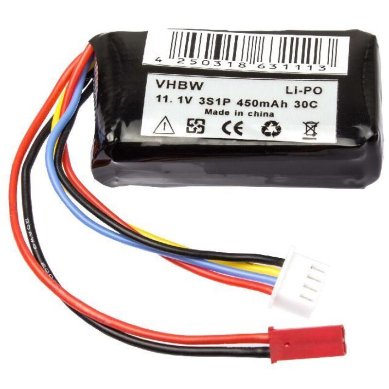 Accucell - vhbw Akku kompatibel mit JST-SYP-2P Stecker für Modellbau (450mAh, 11,1V, Li-Polymer)