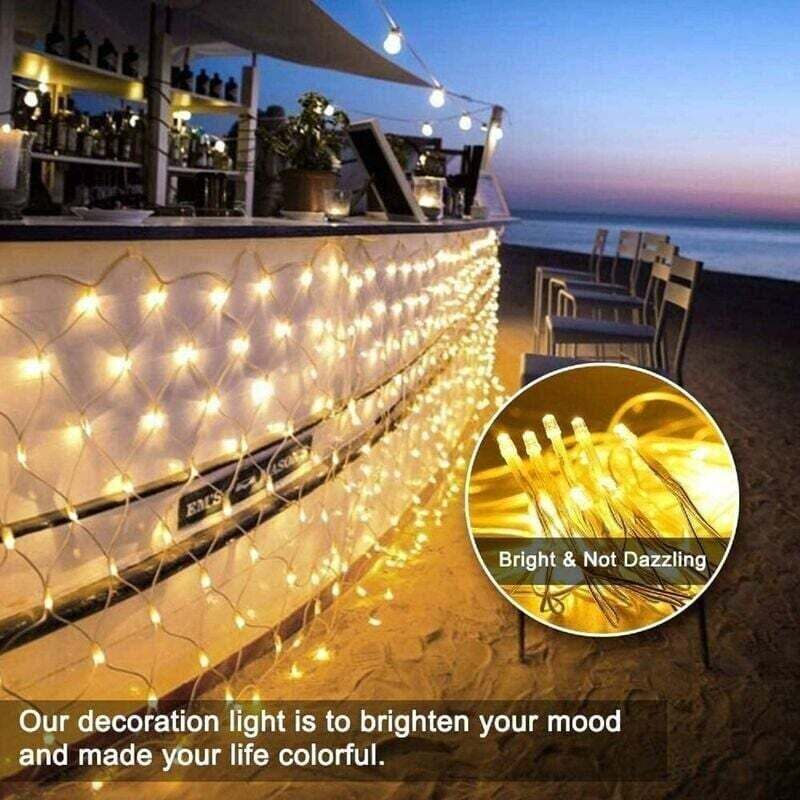 Lichterkette aus Netzgewebe, 3 x 2 m, 192 LEDs, IP65 wasserdichte Lichterkette für den Außenbereich, geeignet für Schlafzimmer, Weihnachten,