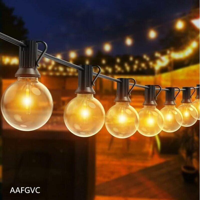 Lichterkette für den Außenbereich, 30 m LED-Lichterkette mit 50 + 4 bruchsicheren Glühbirnen, wasserdichte LED-Lichterkette für Terrasse, Garten,