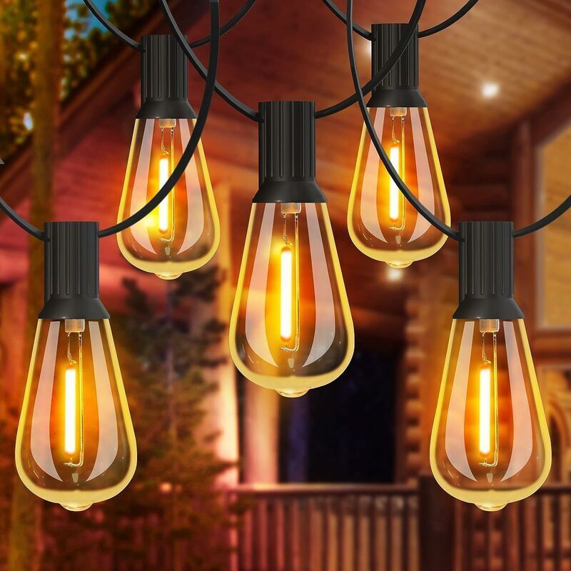 Lichterkette für den Außenbereich, 30 m, LED-Lichterkette mit ST38-Glühbirnen, 2200 k warmweiß, wasserdichte Lichterkette für den Außenbereich für