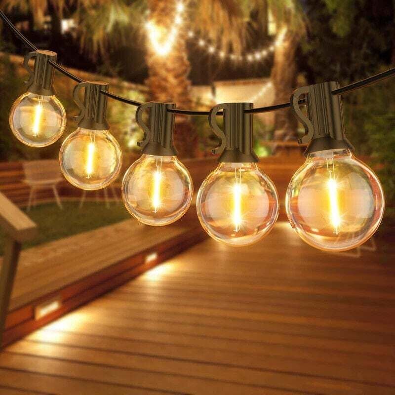 Lichterkette für drinnen und draußen, 25+2 wasserdichte Glühbirnen, 7,62 m lange Lichterkette, dekorative Lichterkette für Terrasse, Café, Garten,