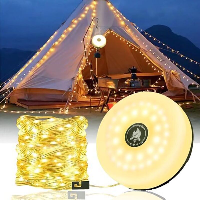 Lichterkette fürs Camping – 10 Meter – IP44 wasserdicht – einziehbar – wiederaufladbar – warmweiß Lichterkette für den Außenbereich – Beleuchtung –