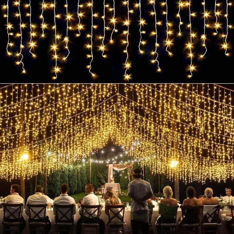 Lichterkette in Form von Eisregen für den Außenbereich – Für den Weihnachtsbaum – Weihnachtsdekoration – Warmweiß – Für Partys und Weihnachten